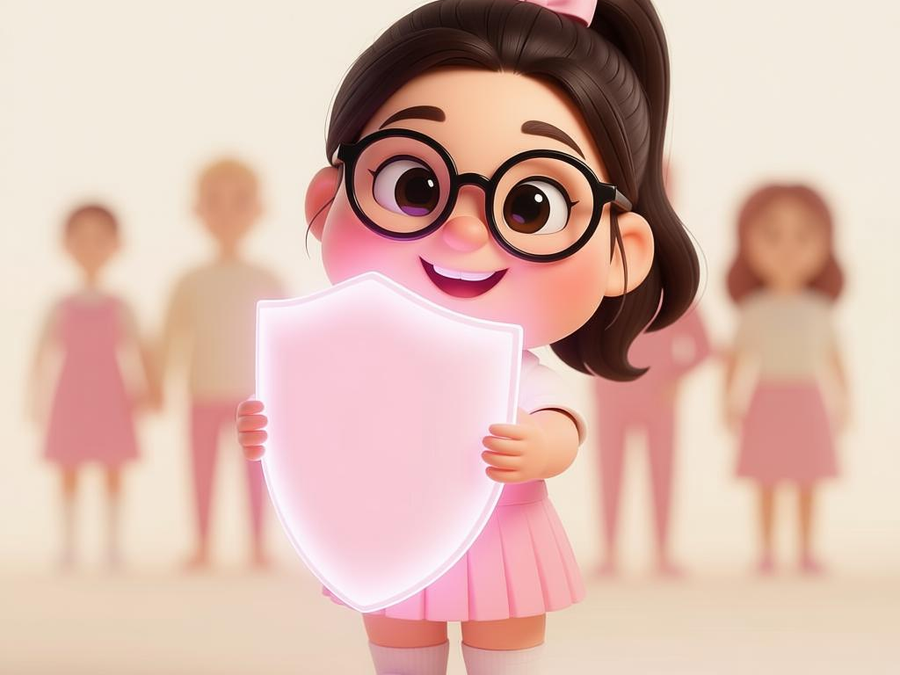 Bé gái mạnh mẽ sau chiếc khiên hồng bảo vệ, người lạ tối tăm đứng ngoài xa