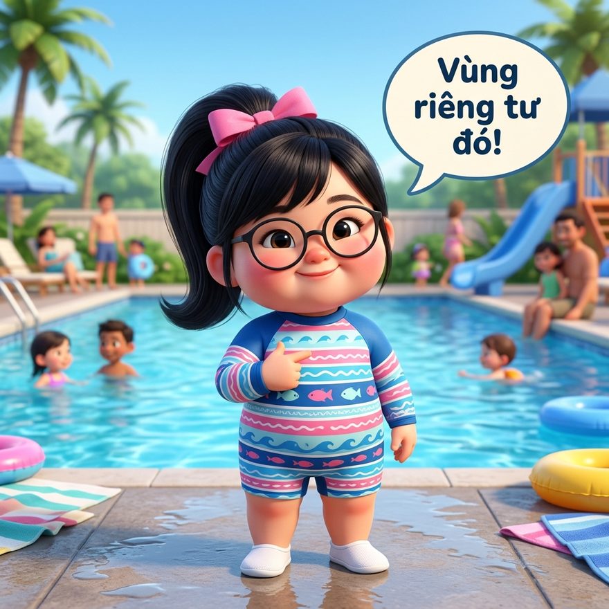 Quy tắc quần áo bơi: phần cơ thể được che là vùng riêng tư của em.
