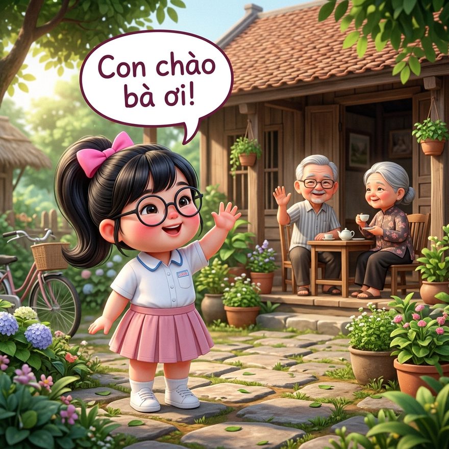 Sáng thứ bảy ghé thăm ông bà — chào hỏi lễ phép trước đã.