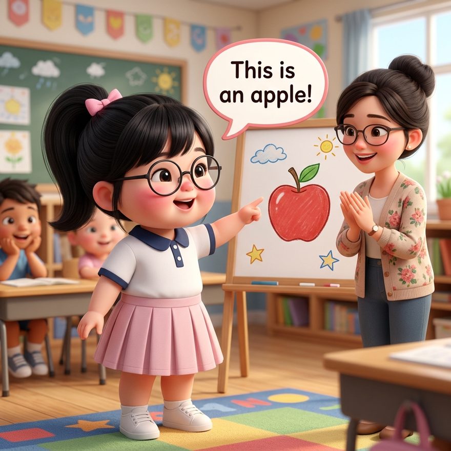 Học từ đồ vật quanh em — «Apple» là quả táo đỏ mọng.
