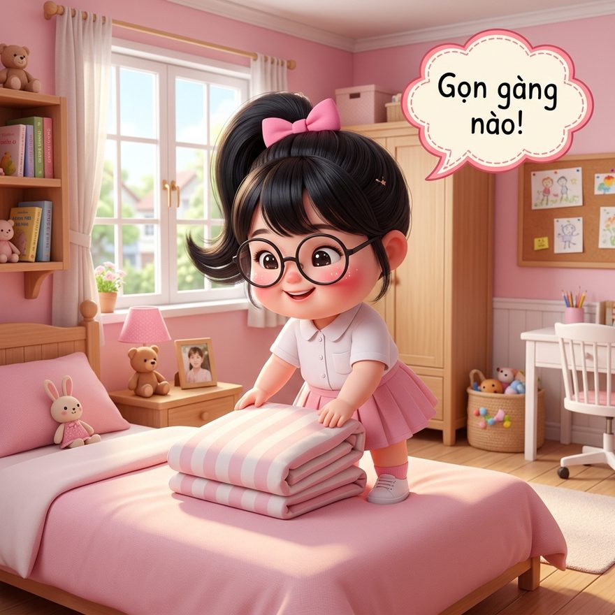 Sáng dậy gấp chăn màn ngay ngắn — điểm sao đầu ngày.