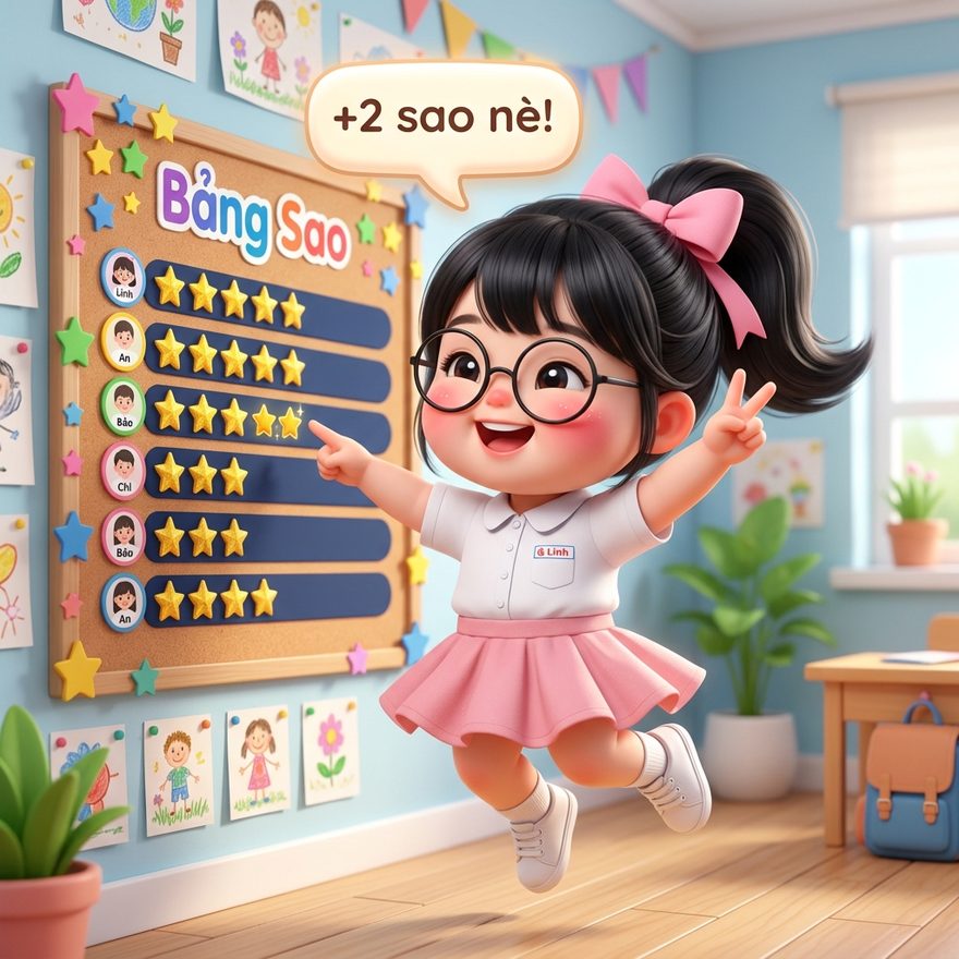 Hoàn thành việc nhà được cộng sao — đủ sao nhận huy chương!